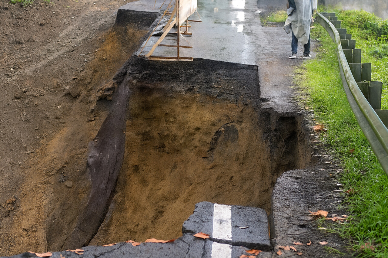 В Бангли обрушился участок ремонтируемой дороги